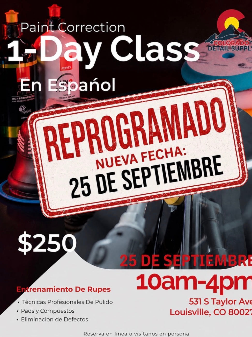 September 25th - Rupes Training Class - 1 Day - SPANISH CLASS