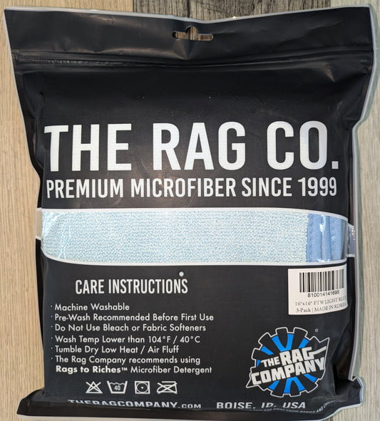 The Rag Co Towels 16x16 FTW Light Blue 3 Pack